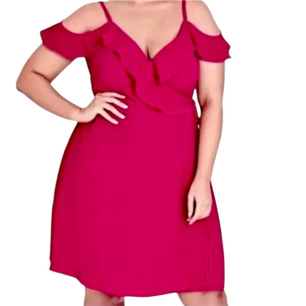 City Chic Lulu Ultra Pink Wrap Dress Midi NWT xs/14 size